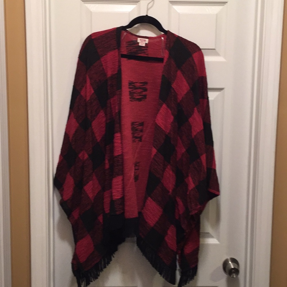 Plaid drape/kimono/cardigan